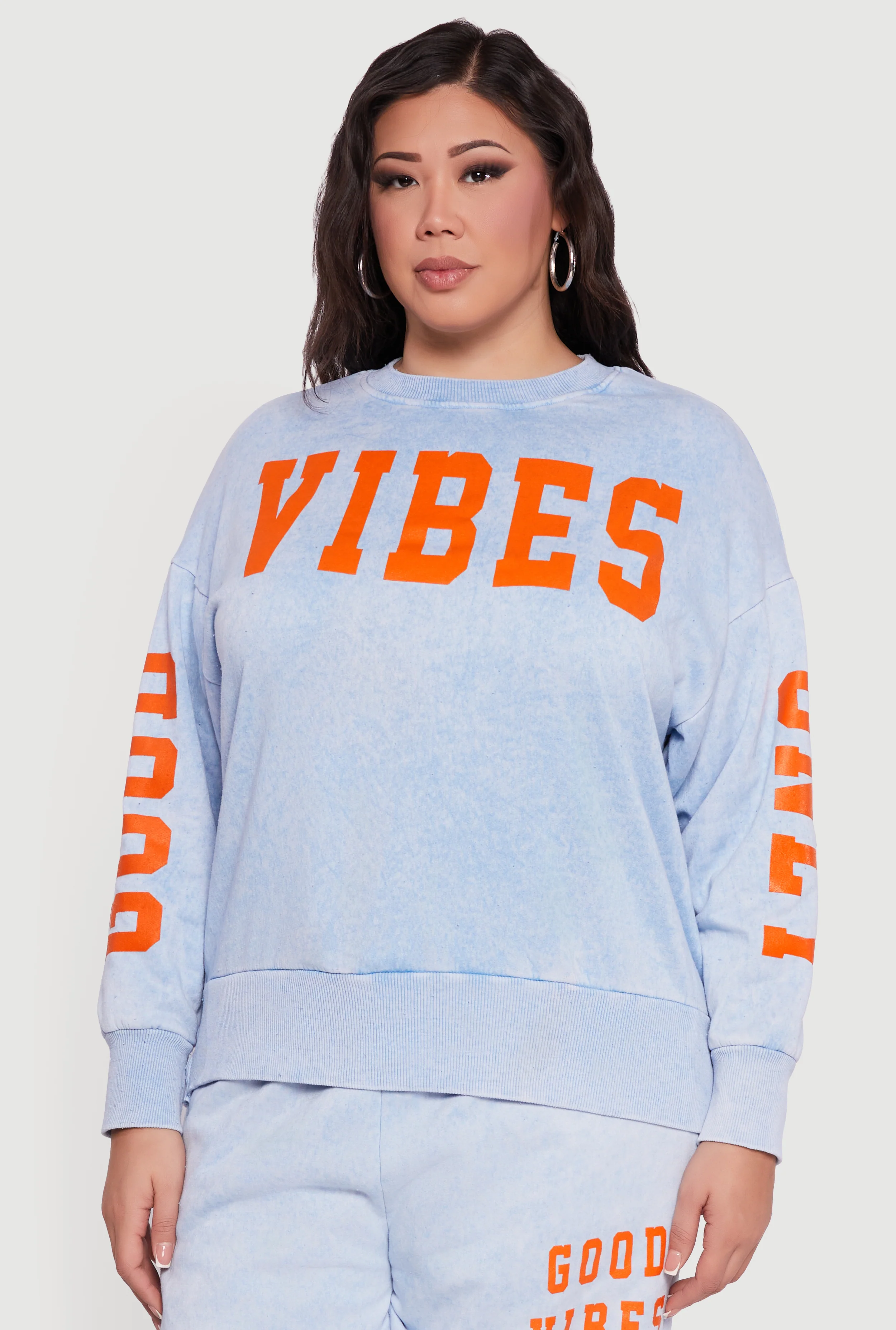 Plus Size Acid Wash Pullover Sweatshirt