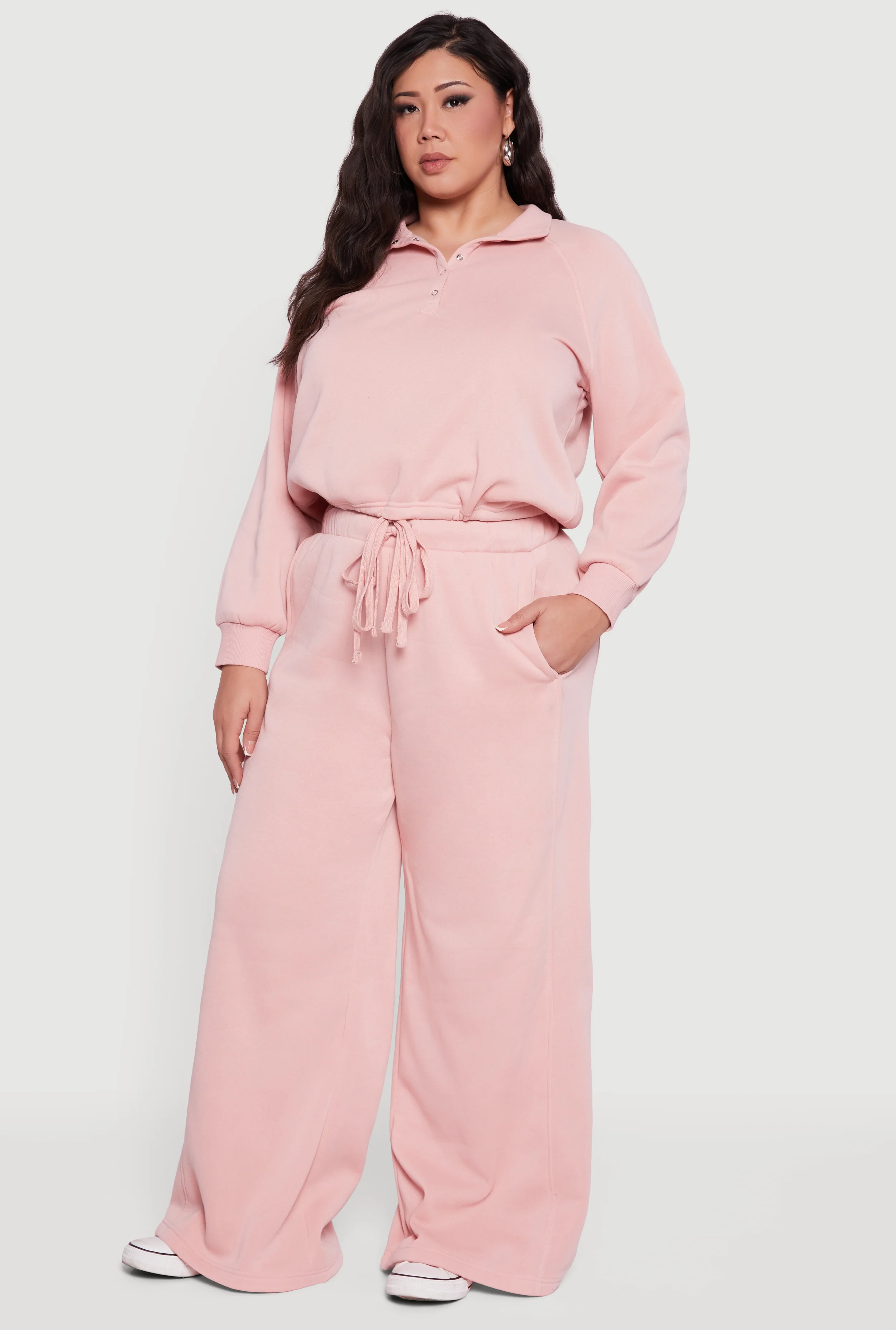 Plus Size High Waisted Drawstring Wide Leg Joggers